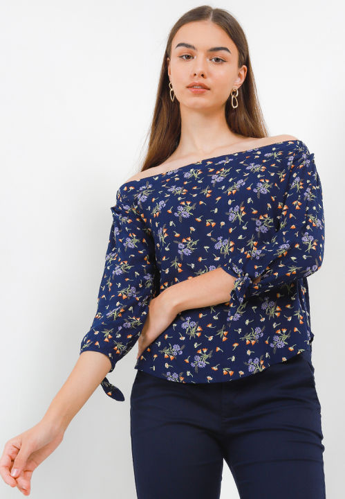 Freya Blouse In Navy Floral Print | Lazada Indonesia