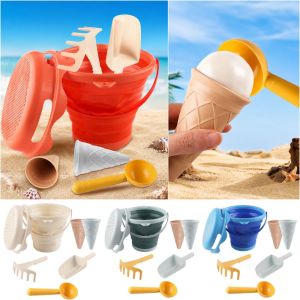 DOWNA 6PCS Nhiều màu sắc Bộ đồ chơi bãi biển Xô có thể thu gọn Nhựa Đồ chơi cát Sáng tạo Dễ dàng mang theo Bộ đồ chơi xô đựng cát Dành cho trẻ em