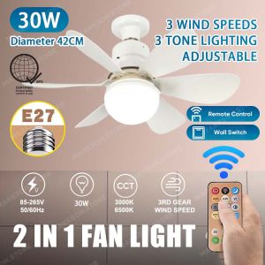Ceiling Fan Light With Remote Control 6 Blades 3 Speeds Adjustable Electric Fan Silent Bedroom Fan With Light Crystal Lamp Shade Mini Ceiling Fan