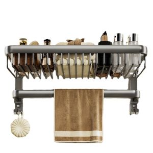 ที่แขวนผ้าเช็ดตัว spray grey สุนทรียภาพ ชั้นเก็บของ กันลื่น ไม่ใช้พื้นที่ ไม่มีการเจาะ ประณีต เบา