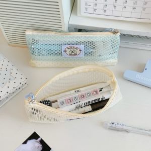 LETIGO Large Capacity Mesh Pencil Case Simple Cartoon Dog Transparent Pen Bag Creative Pencil Box School Supplies
