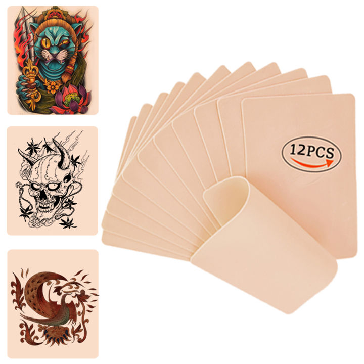 12pcs Tattoo Practice Skin 20*15cm Double Sides Fake Tattoo Skin Professional Tattoo Accessories ,Tattoo Skin Practice For Beginners And Experienced Tattoo Artists Tattoo Set Tattoo Tool (0.12CM Thick)