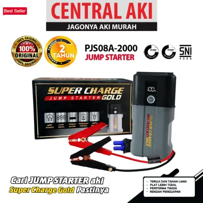 SUPER CHARGE GOLD Jumper PJS08A-2000 Kapasitas 29.6Wh Jump Starter Aki Mobil Motor Power Bank Jumper Aki Alat Jamper Aki Jumper Kendaraan - Power Bank Portable Lampu Senter LED
