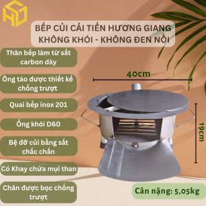 Bếp Củi Cải Tiến Hương Giang Tròn 50cm – Siêu Bền Chống Đen Nồi Có Ống Khói Bệ Đỡ Củi & Hứng Tro 🔥