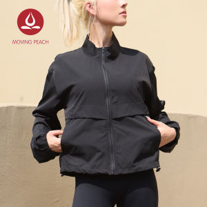 Moving Peach Women Sports Jacket Lightweight Windbreaker Jacket Windproof Outdoor Hiking Camping Windbreaker Mock neck Running BSJ