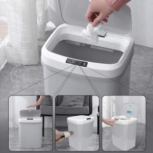 15L Dustbin Automatic Touchless Intelligent Induction Motion Sensor Dustbin Trash Can Touch-Free Rectangular Kitchen Trash Can Recycler (White) (Battery Type)