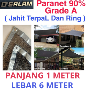PARANET 90% Grade A JAHIT TERPAL + RING ( LEBAR 6 METER ) Jaring Peneduh Anti UV