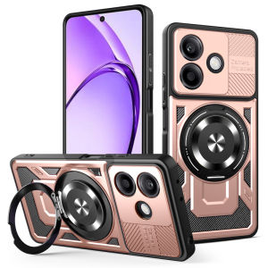 Case for OPPO A5 Pro 5G Shockproof Soft TPU Frame Rugged Hard PC Back OPPO A5 Pro 5G Cover with Rotating Ring Holder and Slide Window Lens Protector