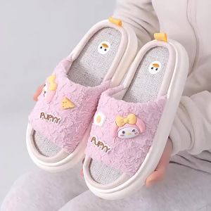 New Spring/Summer Cartoon WomenS Linen Slippers Thick-Soled Large Size Non-Slip Breathable CoupleS Cotton-Linen Slippers