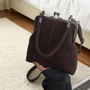 Large Capacity Retro Frosted Handbag Kiss Lock Short Handle Leather Crossbody Bag Clip Closure PU Clutch Shoulder Bag2026