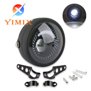 YiMiX Motorcycle LED Headlights Modified Retro Metal 6.5 High And Low Beam Headlights With Bracket