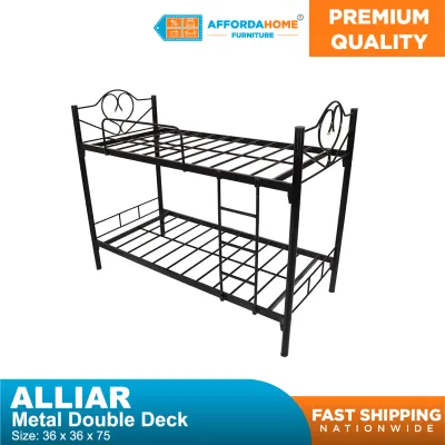 ALLIAR | Heavy Duty Metal Double Deck Bed Frame - Space Saving Steel Bed for Family Bedroom