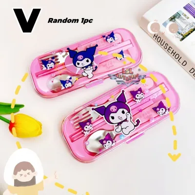 [H-250] LSL GIFTS Kitty Doreamon Frozen Melody Spider Kids Stainless Steel Plastic Spoon Fork Chopsticks Tableware Set