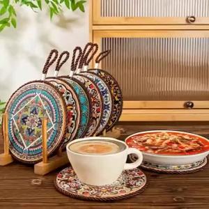 【MY】Ceramic Placemat Plate Pad Table Cork Pot Mat Coaster Heat Insulation Alas Pelapik Seramik Kitchen Dining Cup Tablew
