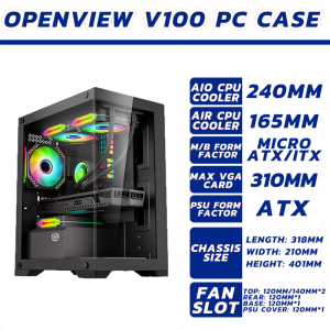 EXPOSE PC Case T8 For Gaming Computer 3 RGB Fans MATX Mini-ITX Gaming Case Home Office Business