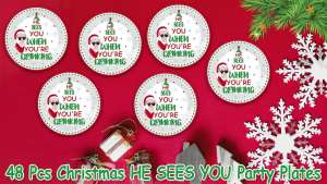 48Pcs Funny Christmas Paper Plates 7inch Santa Plates Christmas Dinnerware Set for Xmas Party Dinner Dessert Tableware Decoration Holiday Supplies