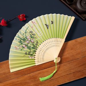 REGISTR Butterfly Tassel Folding Fan Swallow Chinese Style Bamboo Fan Elegant Cherry Blossoms Handheld Fan Home Decoration