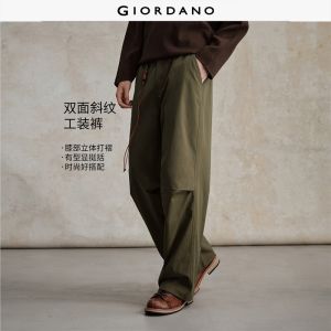 Giordano Men Knee Pleated Semi-Elastic Waist Workwear Twill Pants Free Shipping 18115702