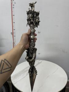 Dao Phurba bằng đồng mạ bạc dài 60cm loại nét Pháp khí mật tông