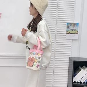 Túi xô vải canvas hình vẽ graffiti dễ thương hình ảnh trẻ con túi xách tay hình tròn túi lưu trữ cho mẹ túi ăn trưa túi tote nhỏ cho văn phòng