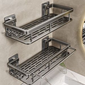 ROLL Aluminum Bathroom Storage Shelves With fixed hook Towel bar Storage Rack Durable Wall Mount Shower Organizer Kitchen