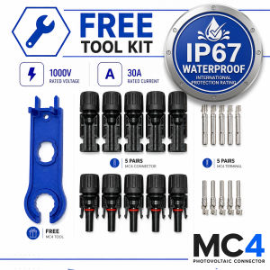 MC4 Photovoltaic Connector Tool Kit with 5 Pairs MC4 Connectors and 5 Pairs MC4 Terminals