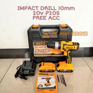 Cordless Impact Drill 10mm ECO 20V INGCO CIDLI200215 Bor Tembok Beton Set P20S