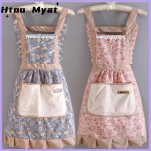 tantuoye Bông vải hoa cho phụ nữ nhà bếp oilproof tạp dề với túi và có thể điều chỉnh vành đai thắt lưng không thấm nước không tay BIB tạp dề
