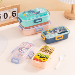 Mumystation 530ml/700ml Cartoon Lunch Box With Spoon Leak-Proof Food Grade Plastic Microwave Bekas Makanan Kanak