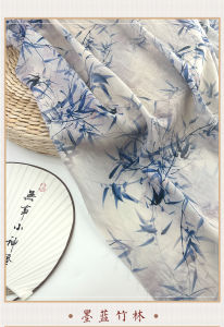 ผ้าลินินเทนเซลสำหรับฤดูร้อนผ้าลินินบางลายภูมิทัศน์ดอกต้นไผ่เสื้อ TJ22248ผ้าตัดเย็บเสื้อผ้า