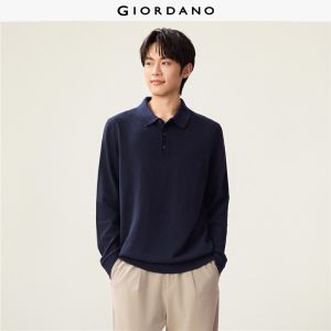 Giordano Beau Monde Men Solid color polo collar sweater Free Shipping 13056638