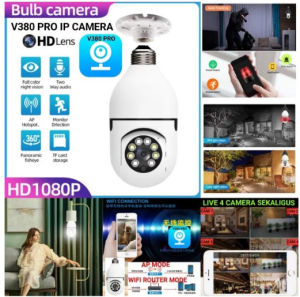 PinkGO - Kamera CCTV V380 Wifi 3MP Lampu CCTV IP Camera 360 Derajat Panorama Bohlam CCTV Bisa Di Pantau Lewat Hp Jarak Jauh Asli COD