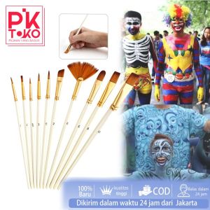 10pcs Kuas Lukis Profesional Berbulu Nilon - Cocok Untuk Cat Air Akrilik Dan Perkakas Seni Dengan Pegangan Kayu Berkualitas Tinggi