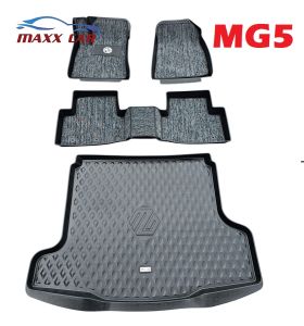 Trọn bộ MG5: Thảm lót sàn + rối + Lót cốp MAXXCAR nhựa TPE NGUYÊN SINH đúc 5D xe MG5 2020+ tràn viền.