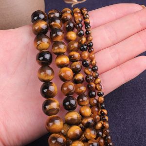 Natural Stone Round Beads 4/6/8/10/12MM Yellow Tiger Eye Beads For Jewelry Making DIY Couple Bracelet Necklace