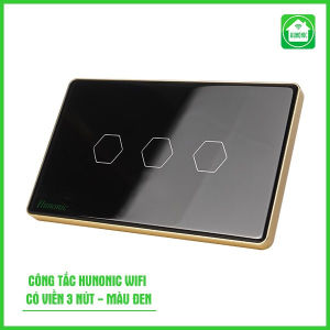 Công Tắc Thông Minh Cảm Ứng Hunonic Wifi Hình Chữ Nhật 1~4 Nút Viền Vàng Điều Khiển Từ Xa Bằng Điện Thoại