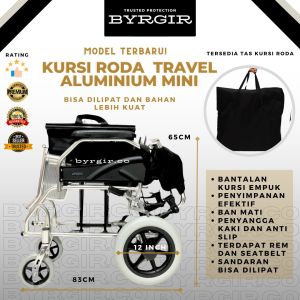 BYRGIR Kursi Roda Lipat Travel Foldable Wheelchair Ban Mati  Ukuran Minimalis Ban Mati Aluminium Wheel chair Traveling Premium Kokoh Kuat Mudah Dilipat Dibawa Dan Mudah Penyimpanan Untuk Berpergian Umroh Haji