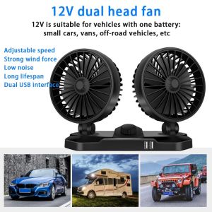 Xe mạnh mẽ quạt kép kép một đầu Fan 12V/24V 360 ° Điều chỉnh 2/1 đầu fan hâm mộ điện thoại USB sạc xe hơi xe tải Quạt điện máy điều hòa Booster Cooler