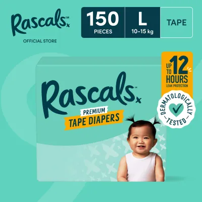 RASCALS Tape Super Jumbo Box Large (10-15 kg) - 50 pcs x 3 (150 pcs) - Tape Diapers