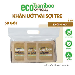 [ECOBAMBOO OFFICIAL]_Túi 50 Gói Khăn Ướt EcoBamboo Vải Sợi Tre Sinh Thái Kháng Khuẩn Travel Size Dùng Cho Da Nhạy Cảm
