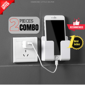 CMTS 2 Pieces Phone Holder Wall Mounted Organizer Storage Box Remote Control Mounted Mobile Phone Plug Wall Holder Charging Multifunction Storage Box 手机电话支架贴墙壁