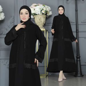 Gamis Abaya Turkey Dress Turki Baju Muslim Wanita Arab Dubai Aqila Hitam Busui Dewasa Jetblack Bordir Terbaru 2022 Viral Kekinian Simple Elegan Mewah YM deFashion