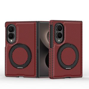 for Samsung Z Fold 8 ultra /8/7/6 Carbon Fiber Texture Phone Case 360°Rotatable Magnetic Ring Stand Full‑Cover Shockproof Foldable Protective Cover
