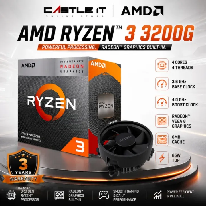 AMD Ryzen 3 3200G Processor AM4 4 Core 4 Thread Up To 4.0GHz With Vega Graphics