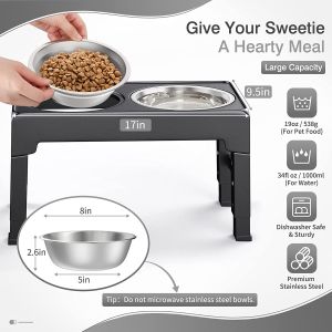 HOMAR Adjustable Elevated Dog Food Bowl Table with Double Stainless Steel Bowl Raised Dogs Stand for Cat Pet Antislip Detachable Water Feeder