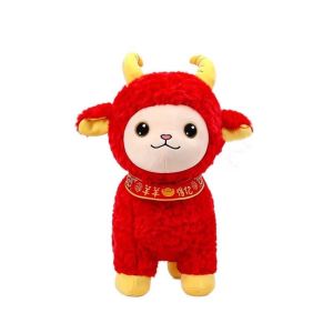 MAOMEI Mềm mại Búp bê hình cừu theo dấu hiệu cung hoàng đạo. Dễ thương Đỏ Linh vật Ram 2027 Đồ chơi nhồi bông lễ hội Vàng Đồ chơi hình cừu bông Lễ hội mùa xuân