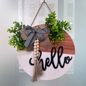 FOUNDTWO Nơ Biển chào mừng bằng gỗ Cây hoa giả 30cm 1181 inch Đồ trang trí treo. Quà tặng Chào mừng bạn Vòng hoa trang trí cửa Cửa trước