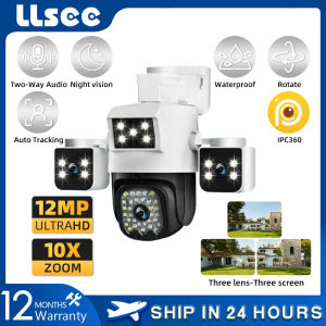 LLSEE 8K 20MP Five Lens CCTV Camera Wireless WiFi HD Three Screen 10x Optical Zoom IP66 Waterproof Outdoor CCTV Monitoring Camera Bidirectional Audio and Speaker AI Motion Detection Color Night Vision
