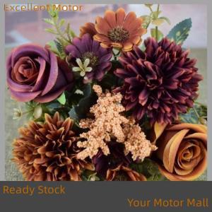 Excellent Ready Stock 1Pc Artificial Roses Flowers Wedding Bridal Bouquet Garden Silk Peony Hydrangeas Vase Home Decoration Photography Props