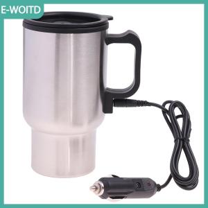 【E-WOITD】 12V 450ml thép không gỉ xe sưởi ấm cup điện sưởi ấm xe Ấm đun nước cà phê nước nóng Mug USB sưởi ấm xe cà phê Mug phích cup